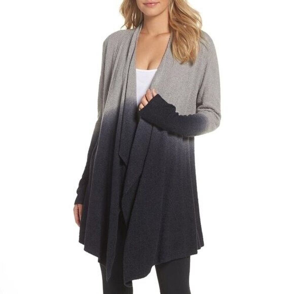 Barefoot Dreams Calypso Wrap Cardigan Sweater L XL Ink‎ Blue Beige Ombre Knit